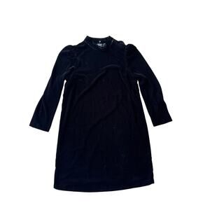 GAP Black Velvet Mock Neck Puff Shoulder Midi Dress Long Sleeve Size MT
